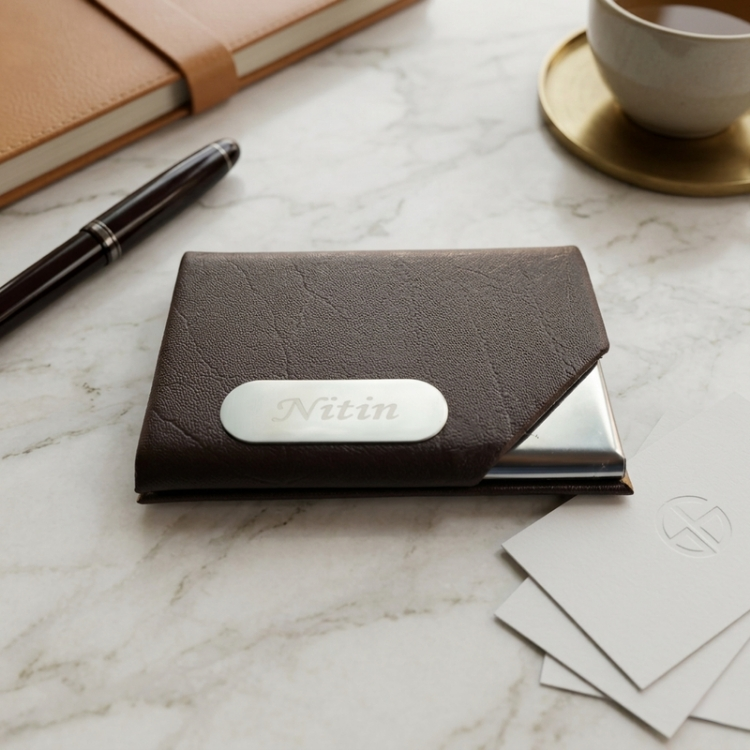 Personalized Brown Metal Visiting Card Holder